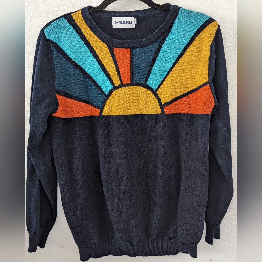 Retro Vibe Sunset Oxknit Pullover Sweater women's size L